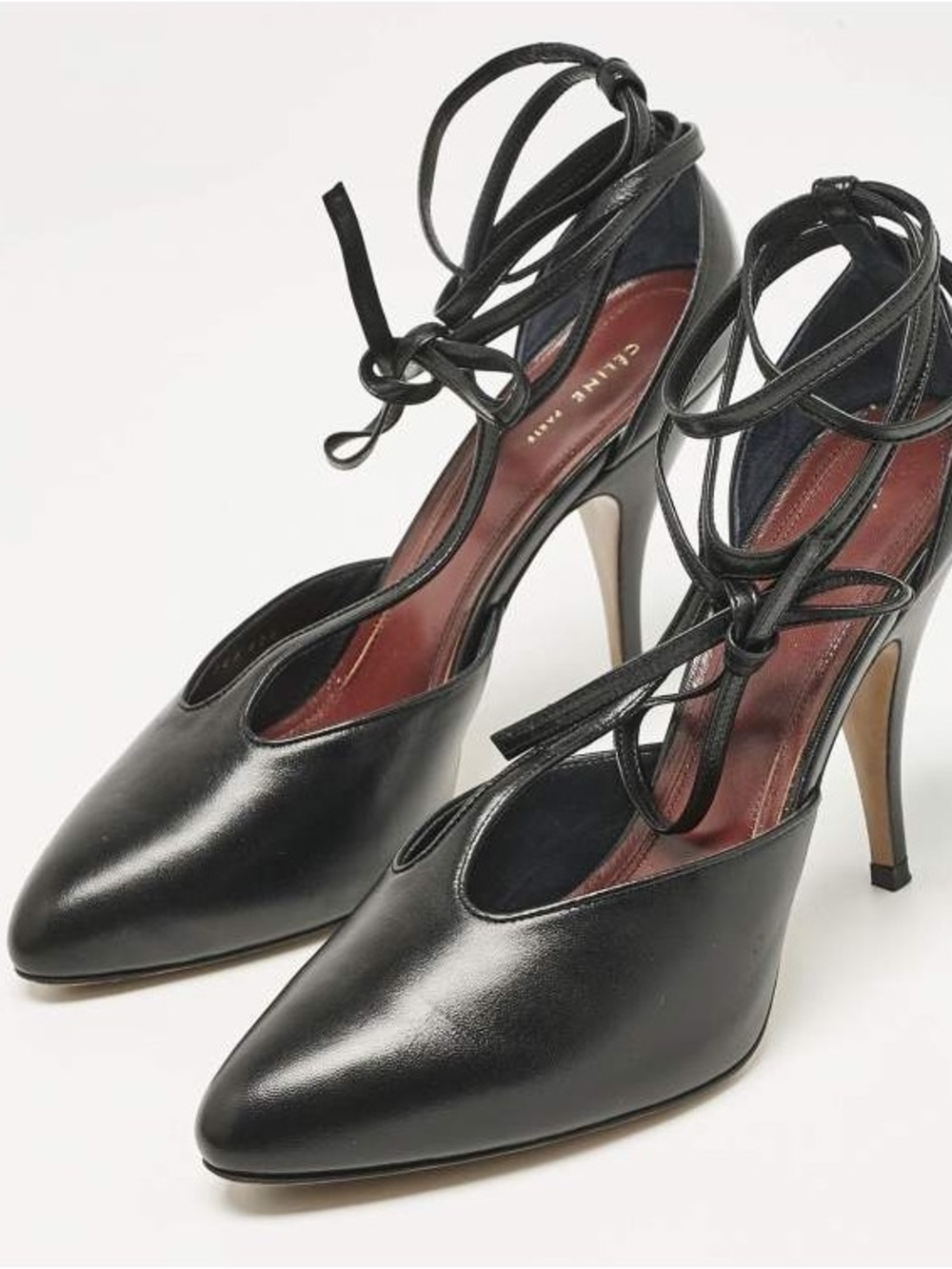 Celine Black Leather Lace-Up Pointed-Toe Stiletto Heels - Picture 1 of 8